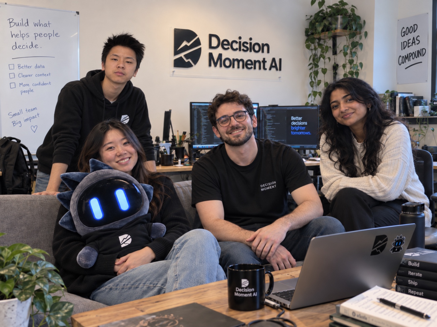 Decision Moment team working together in the studio